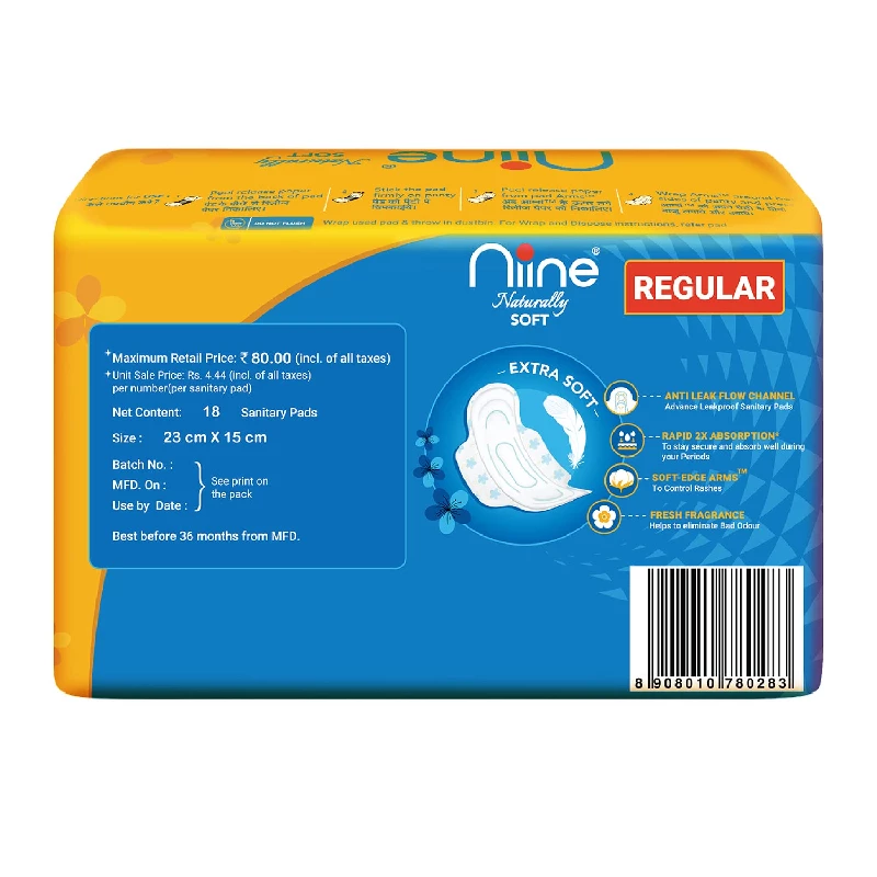 NIINE Naturally Soft Regular Sanitary Napkins (Pack of 4), 72 Pads-2.webp